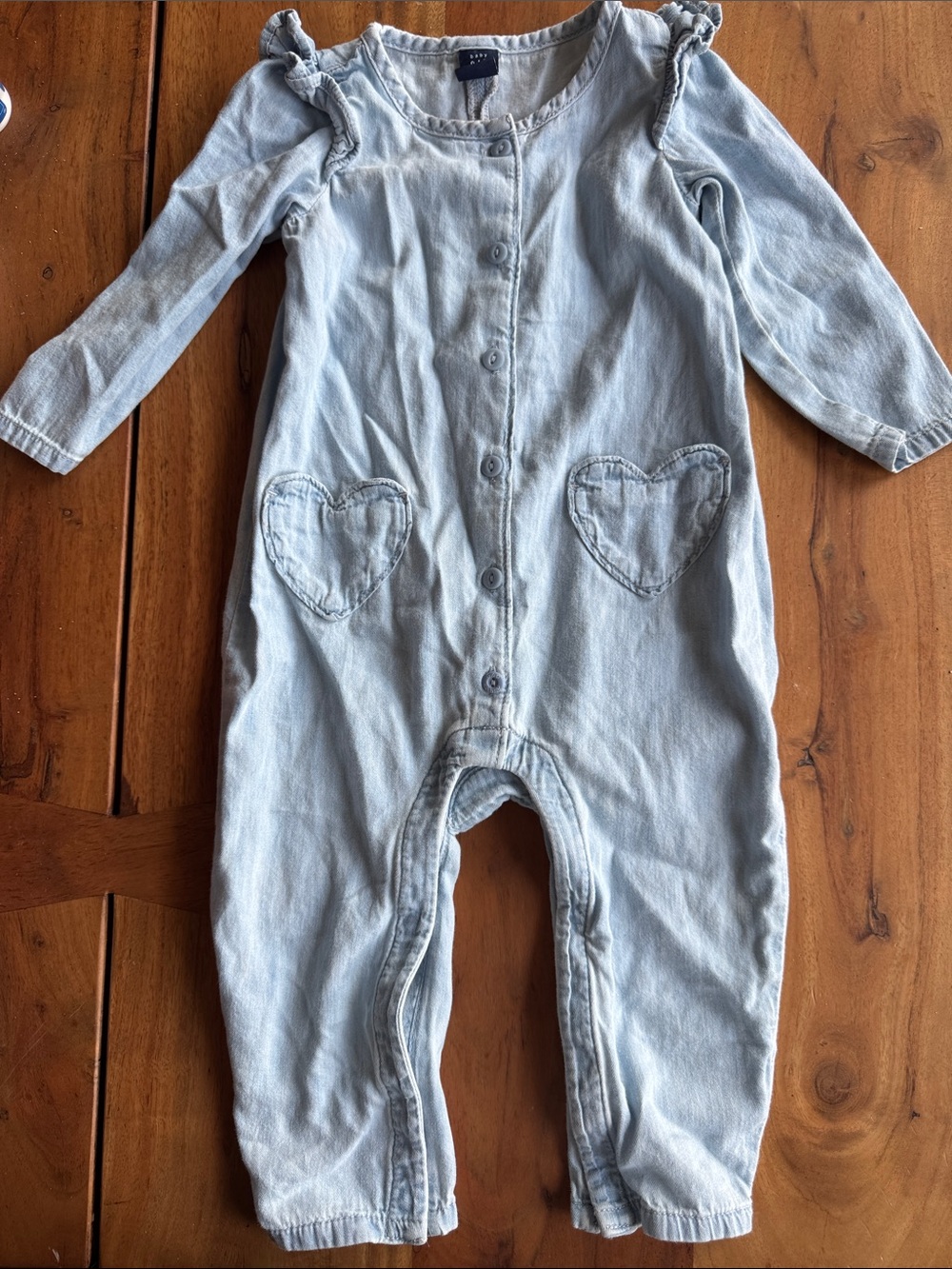 Baby Gap Light Blue Denim Heart Pocket Romper